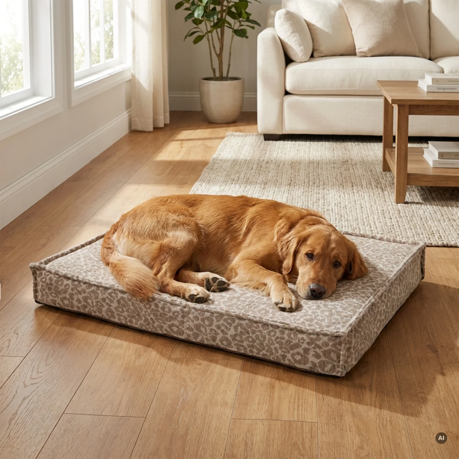 Prostokątne legowisko LoungePad 70x50 cm Lampart Beżowy